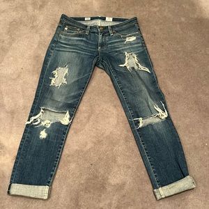 AG Adriano Goldschmied stilt roll-up cigarette blue denim jeans cropped size 24R